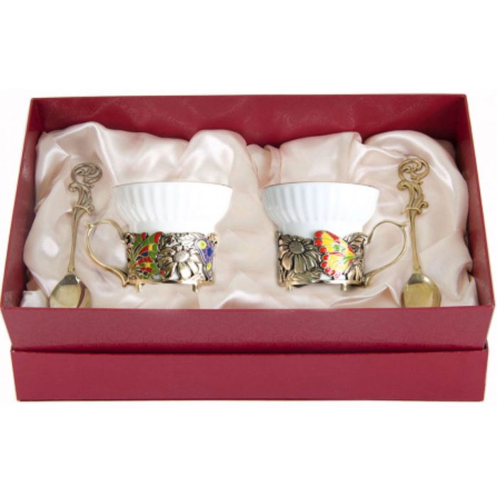 Набор из двух чашек «Бабочки и цветы» в картонном футляре