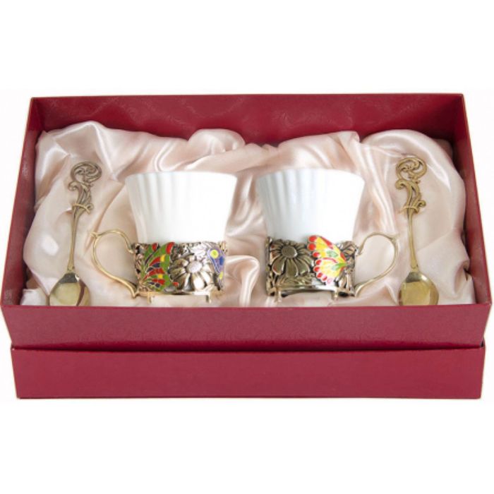 Набор из двух чашек «Бабочки и цветы» в картонном футляре