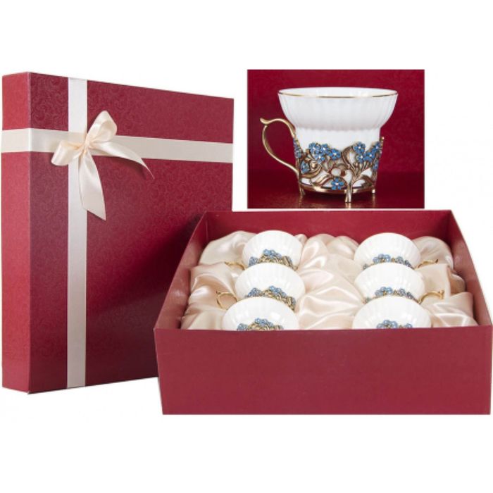 Набор из шести фарфоровых чашек «Незабудки» в картонном футляре