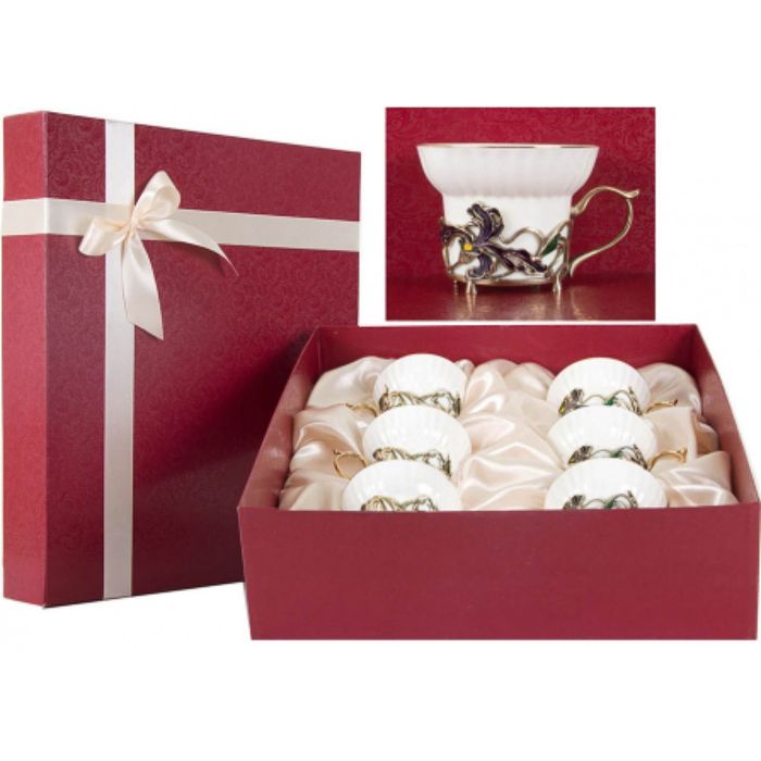 Набор из шести фарфоровых чашек «Ирисы» в картонном футляре