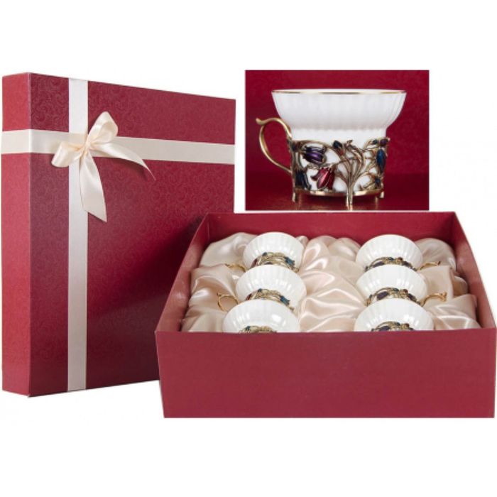 Набор из шести фарфоровых чашек «Колокольчики» в картонном футляре