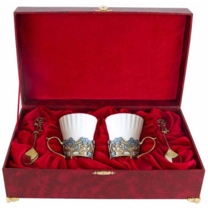 Набор из двух чашек «Незабудки» в шкатулке из бумвинила