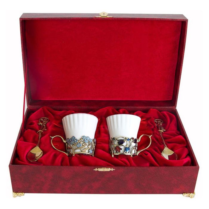 Набор из двух чашек «Колокольчики и Незабудки» в шкатулке из бумвинила