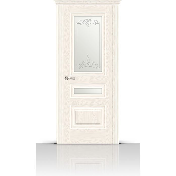 Дверное полотно остекленное ЭЛЕГАНС-2 белый ясень (белое стекло Романтик) 2000х800