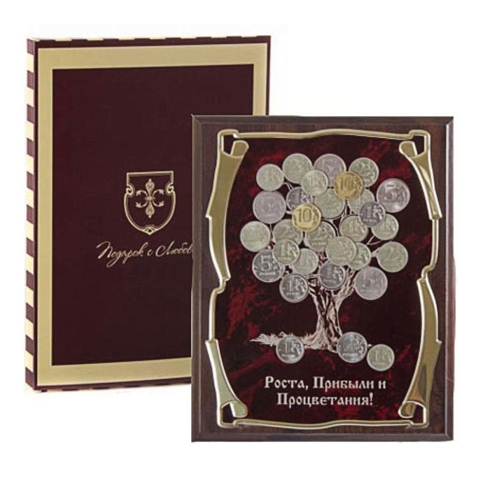 Панно подарочное с денежным деревом «Роста, Прибыли и Процветания» в картонной коробке