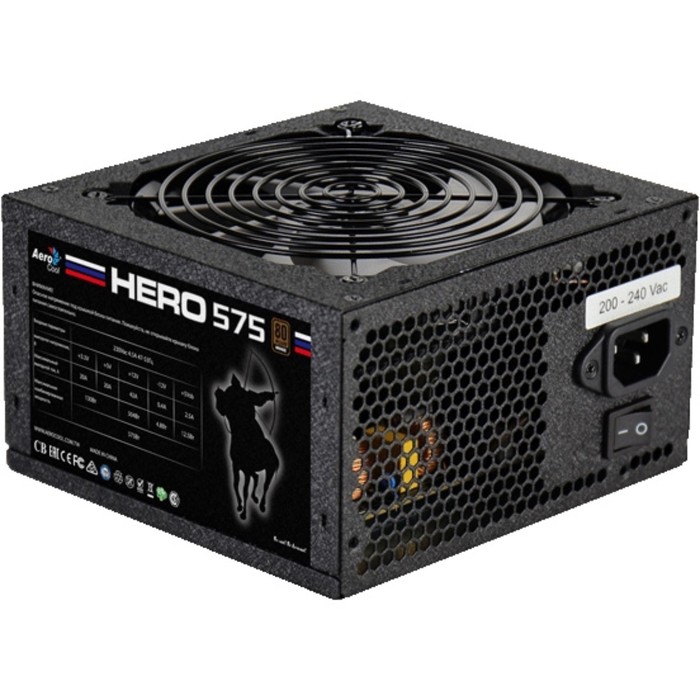 Блок питания Aerocool ATX 575W Hero 575 80+ br(24+4+4pin)APFC 120mm fan white LED 5xSATA RTL 28699