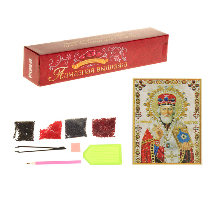 Алмазная вышивка 25*35 " Святой Николай Чудотворец " холст,емкость,стержень