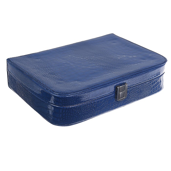 Шкатулка кожзам для украшений "Рептилия" синяя глянец 6х28,5х18,5 см