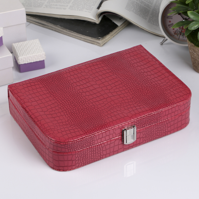 Шкатулка кожзам для украшений "Рептилия" коралловая глянец 6х28,5х18,5 см
