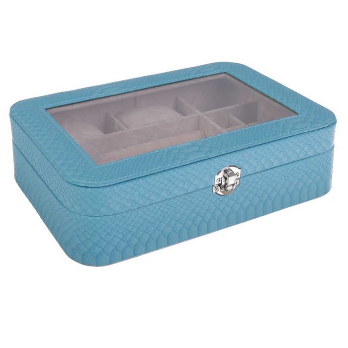 Шкатулка кожзам под часы 2 отделения и бижутерию "Бирюза" 7,5х27х19,5 см