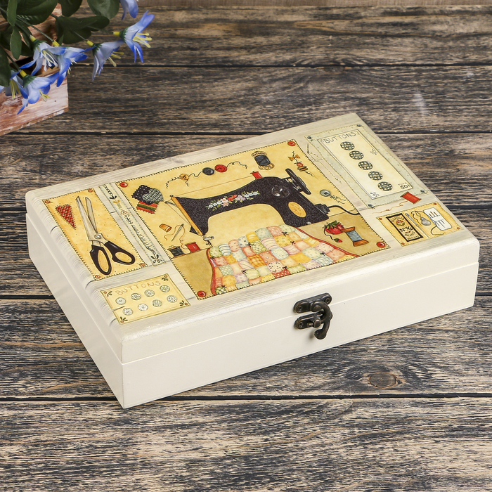 Шкатулка дерево для рукоделия "Швея" 6х26х18 см