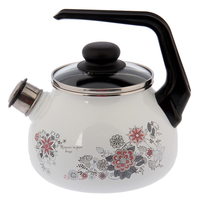 Чайник со свистком 2 л "Весенний романс", сферический, фиксированная ручка, цвет белый