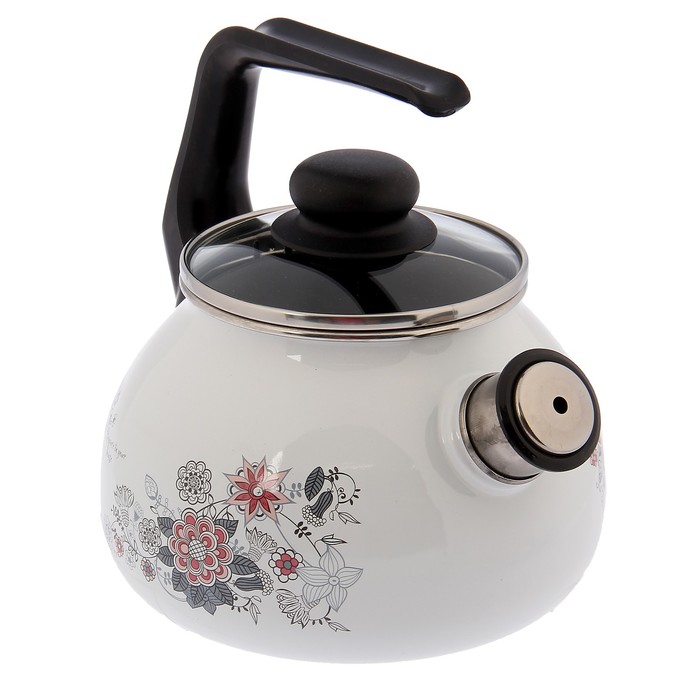 Чайник со свистком 2 л "Весенний романс", сферический, фиксированная ручка, цвет белый