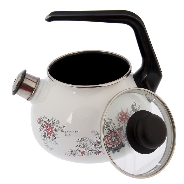 Чайник со свистком 2 л "Весенний романс", сферический, фиксированная ручка, цвет белый