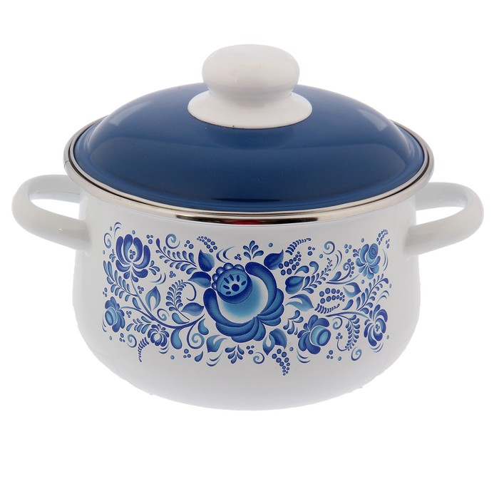 Кастрюля коническая 2 л "Гжель", цвет белый