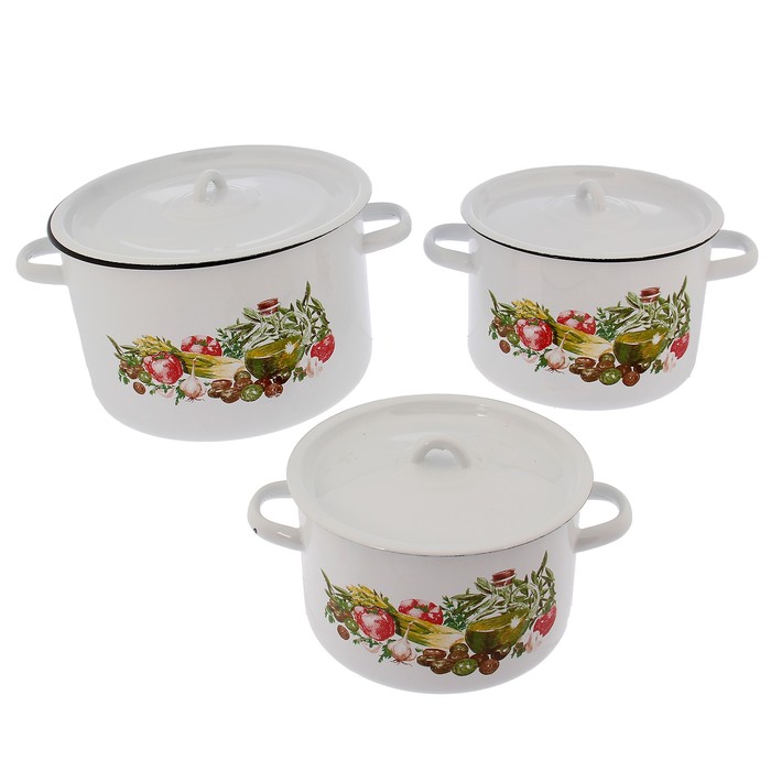 Набор кастрюль "Натюрморт", 3 предмета: 2,9 л, 4,5 л, 7 л, цвет белый