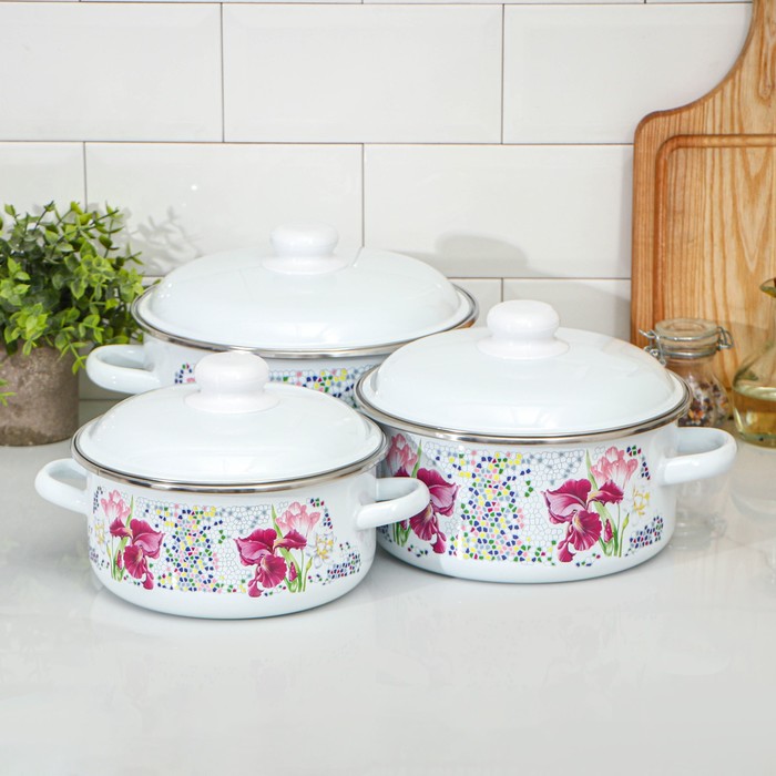 Набор кастрюль "Мозаика", 3 предмета: 2 л, 3 л, 4 л, цвет белый