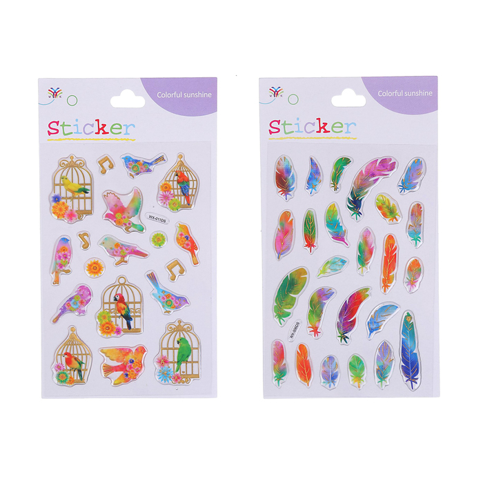 Наклейка пластик "Перья/Птицы" МИКС 19х11 см