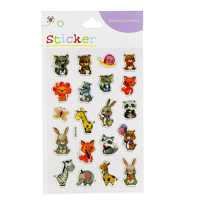 Наклейка пластик "Зверята" МИКС 19х11 см