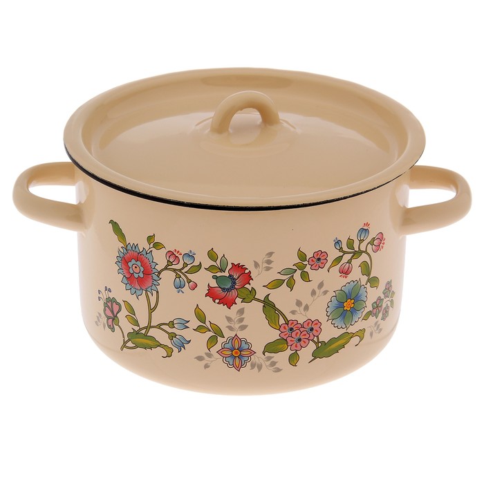 Кастрюля цилиндрическая 2,9 л "Луговые цветы", цвет кремовый