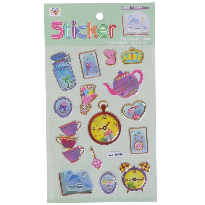 Наклейка пластик с золотой обводкой "Бантики/Чаепитие" МИКС 18,5х10,5 см