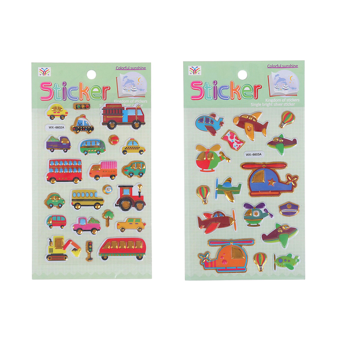 Наклейка пластик с золотой обводкой "Транспорт" МИКС 18,5х10,5 см