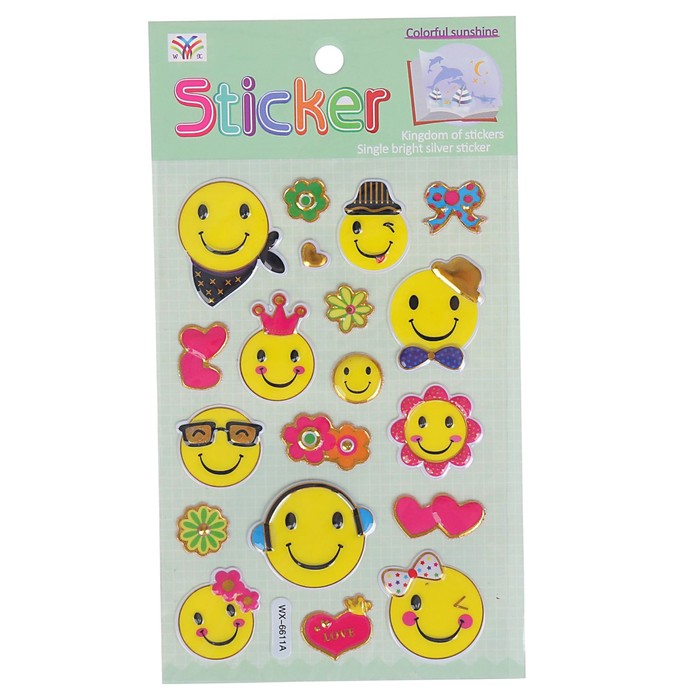 Наклейка пластик с золотой обводкой "Смайлы" МИКС 18,5х10,5 см