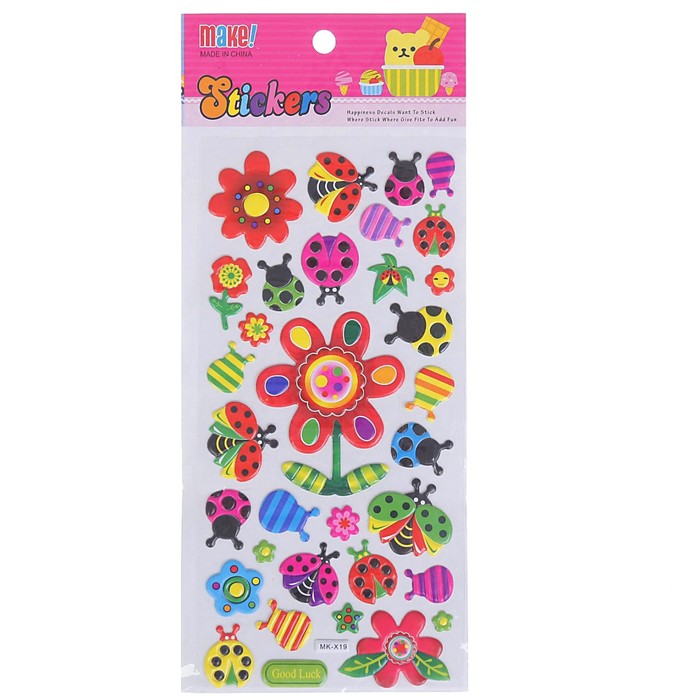 Наклейка пластик мягкая "Божьи коровки" МИКС 24х10 см