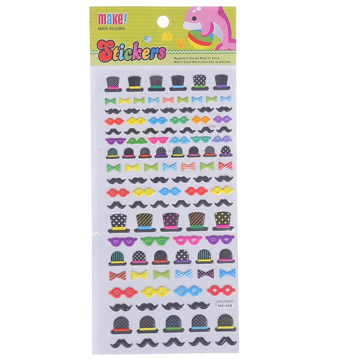 Наклейка пластик мягкая "Усы/Художник" МИКС 24х10 см