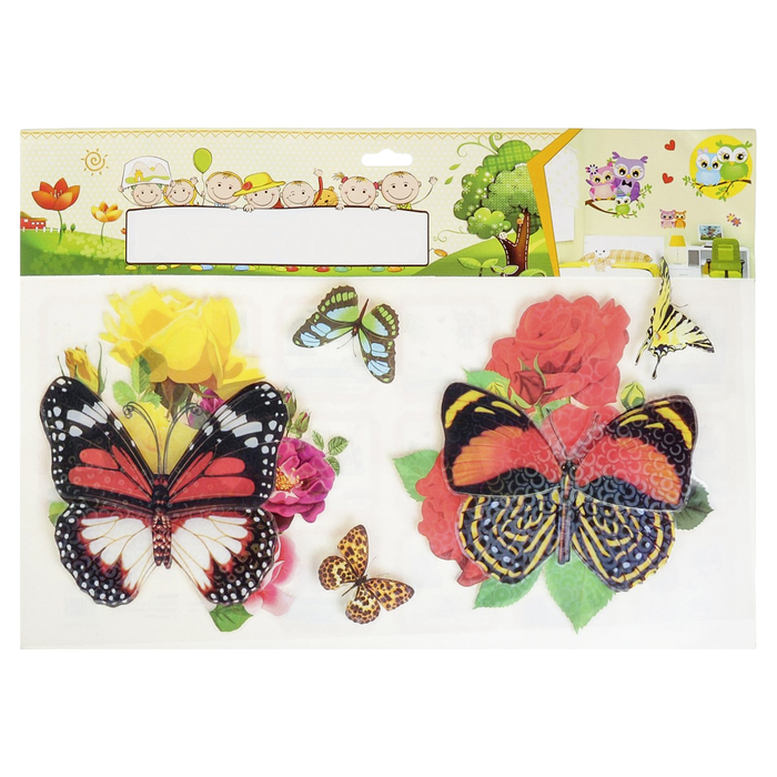 Наклейка пластик интерьерная "Бабочки в цветах" 35х50 см