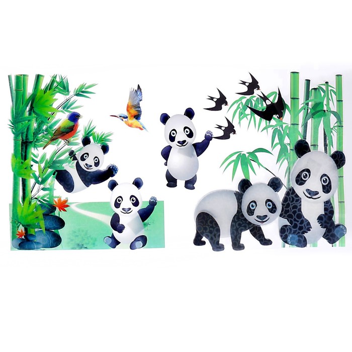 Наклейка пластик интерьерная "Панды" 35х50 см