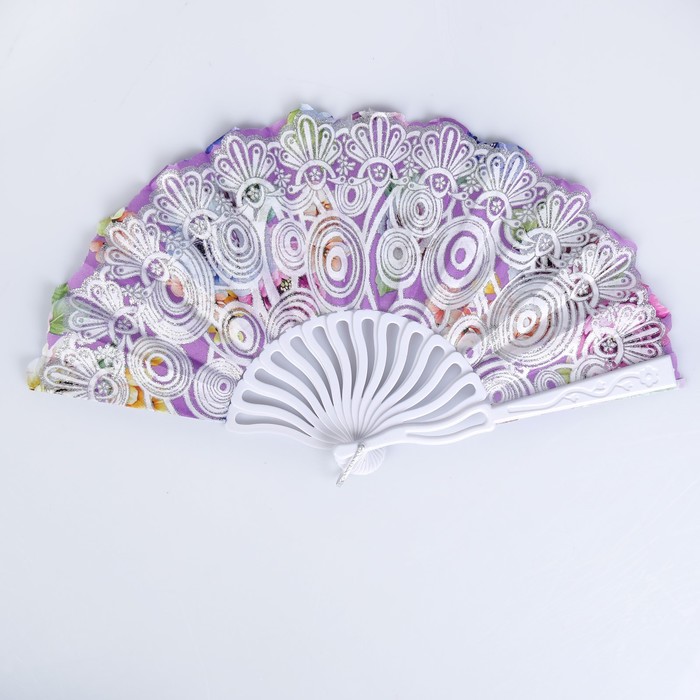 Веер пластик изгиб "Цветочница" серебро МИКС 23 см