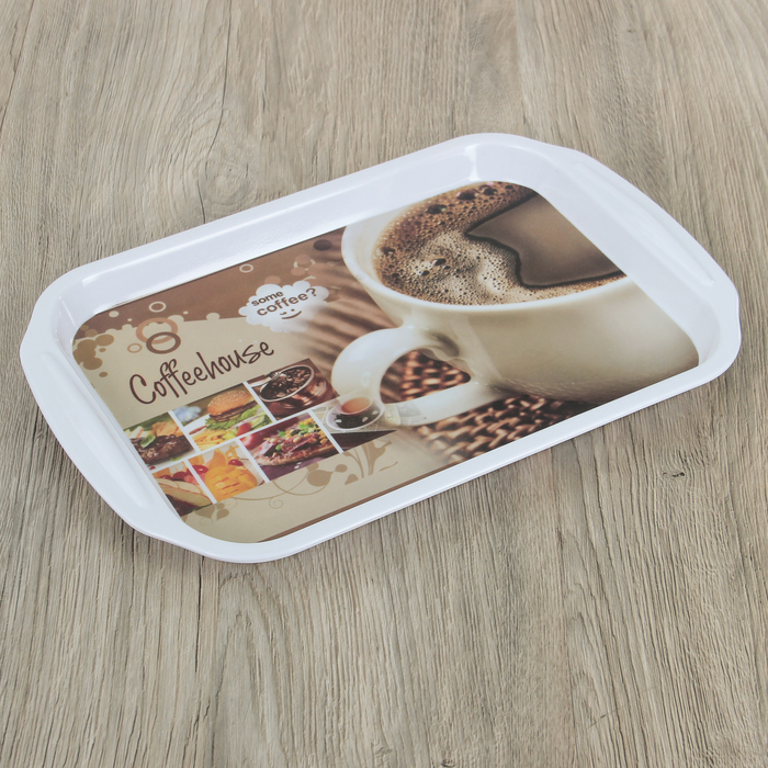 Поднос прямоугольный 38х25х2 см "Ароматный кофе", цвета МИКС