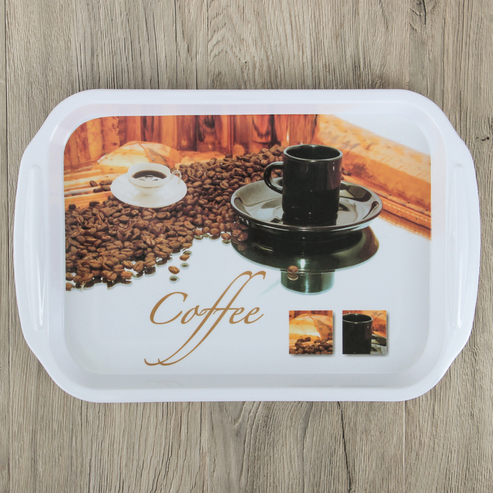 Поднос прямоугольный 38х25х2 см "Ароматный кофе", цвета МИКС