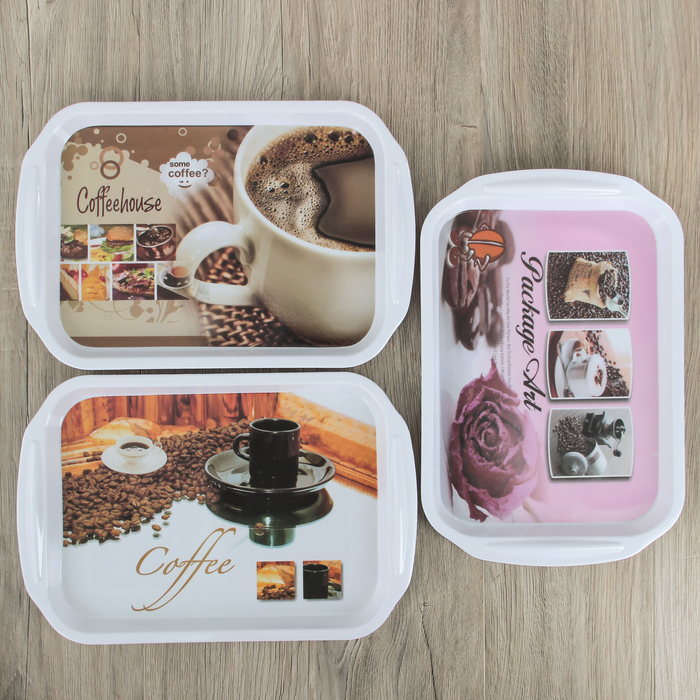 Поднос прямоугольный 38х25х2 см "Ароматный кофе", цвета МИКС