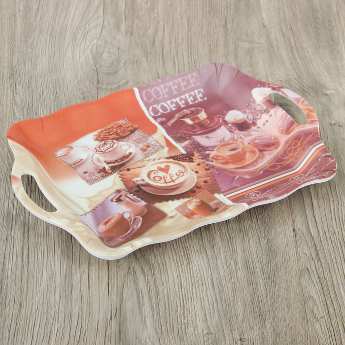 Поднос прямоугольный 33х23х2 см "Кофейная волна", цвета МИКС