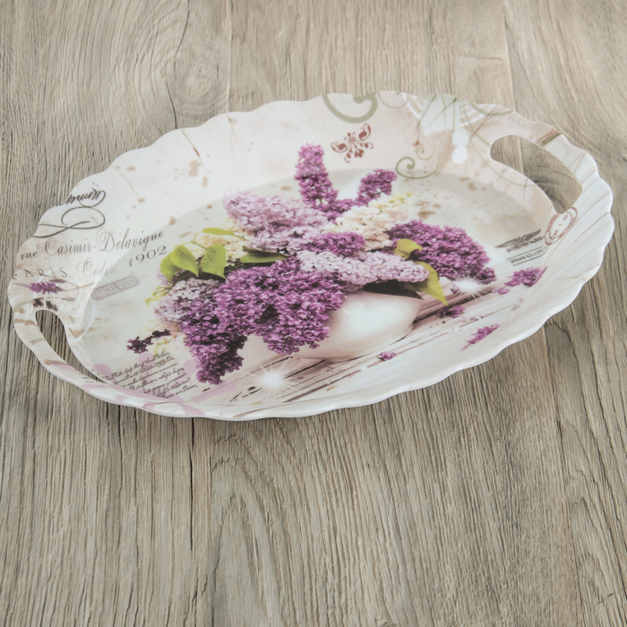 Поднос овальный 33х24х3 см "Букет сирени", цвета МИКС