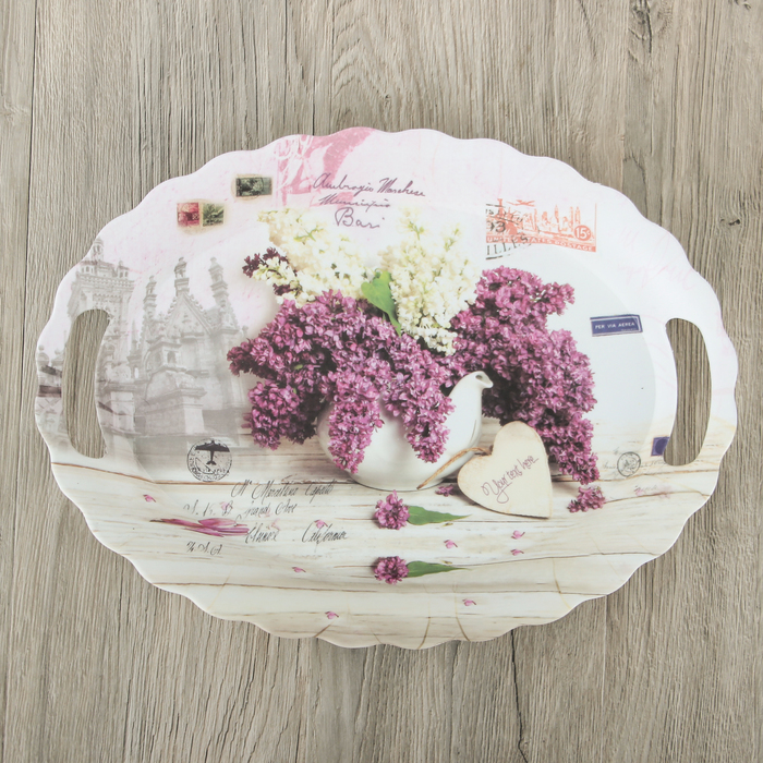 Поднос овальный 38х28х3 см "Букет сирени", цвета МИКС