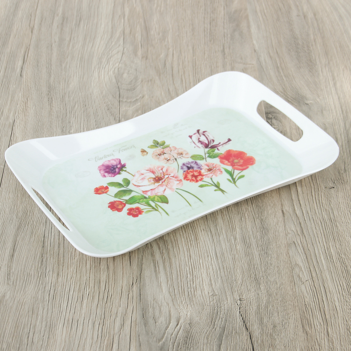 Поднос прямоугольный 36х20х4 см "Цветы", цвета МИКС