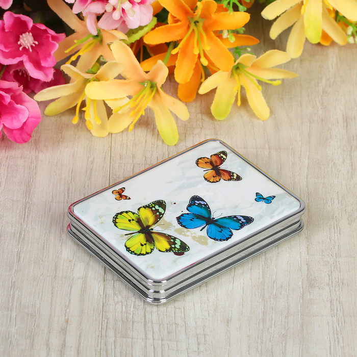 Зеркало складное «Бабочки», прямоугольное, с двукратным увеличением, двустороннее, цвет МИКС