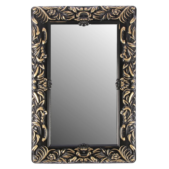Зеркало настенное классика прямоуг черное золото под металл 56*37 см