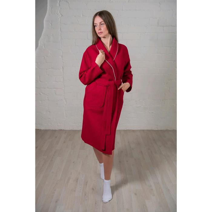 фото Халат женский, шалька+кант, размер 44, цвет бордовый, вафля homeliness