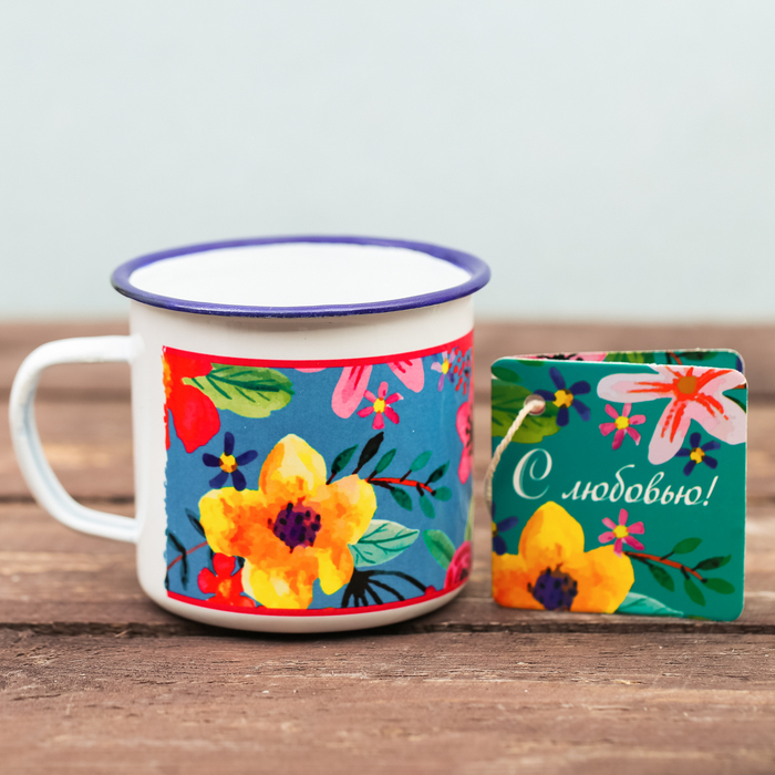 Кружка эмалированная "Цветочное настроение", 350 мл