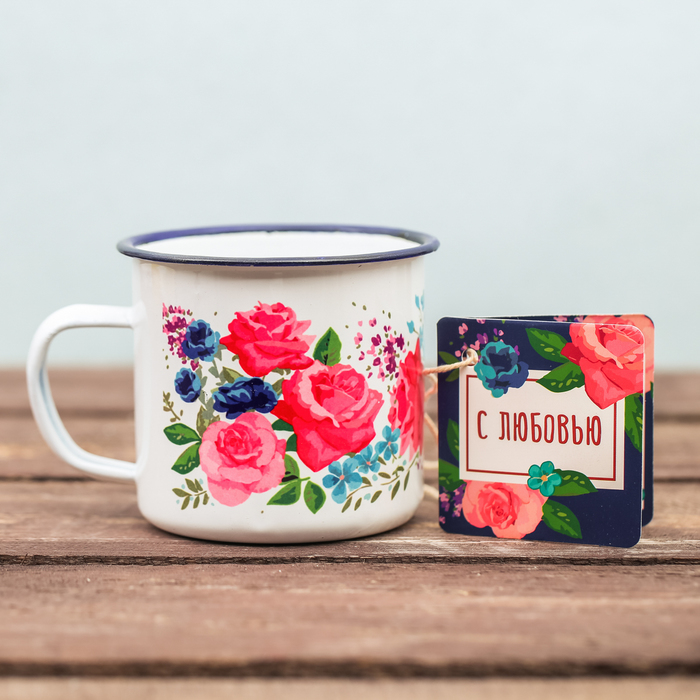 Кружка эмалированная "Розы", 350 мл