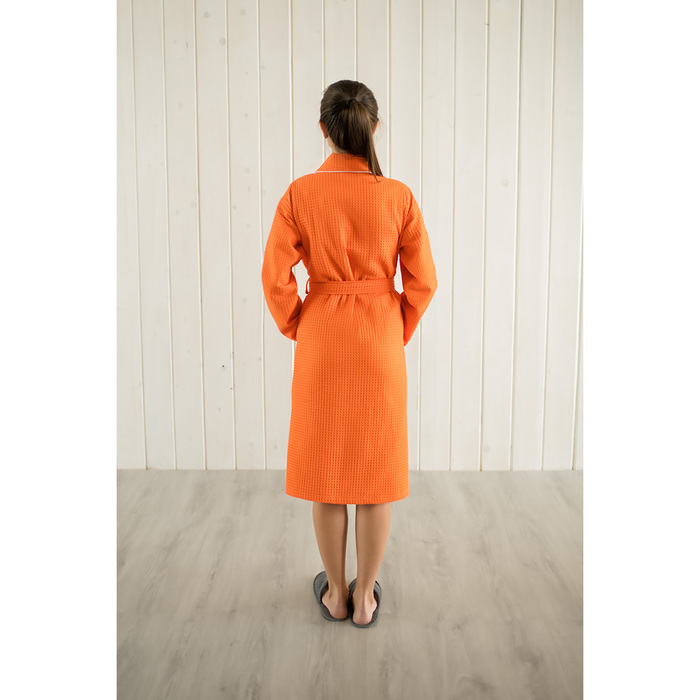 Халат женский, шалька+кант, размер 44, мандариновый, вафля