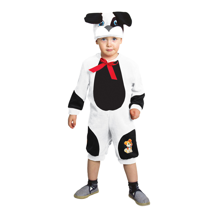 Карнавальный костюм "Собачка", велюр, комбинезон, шапочка, рост 92-98 см, от 1,5-3-х лет, цвет чёрно-белый