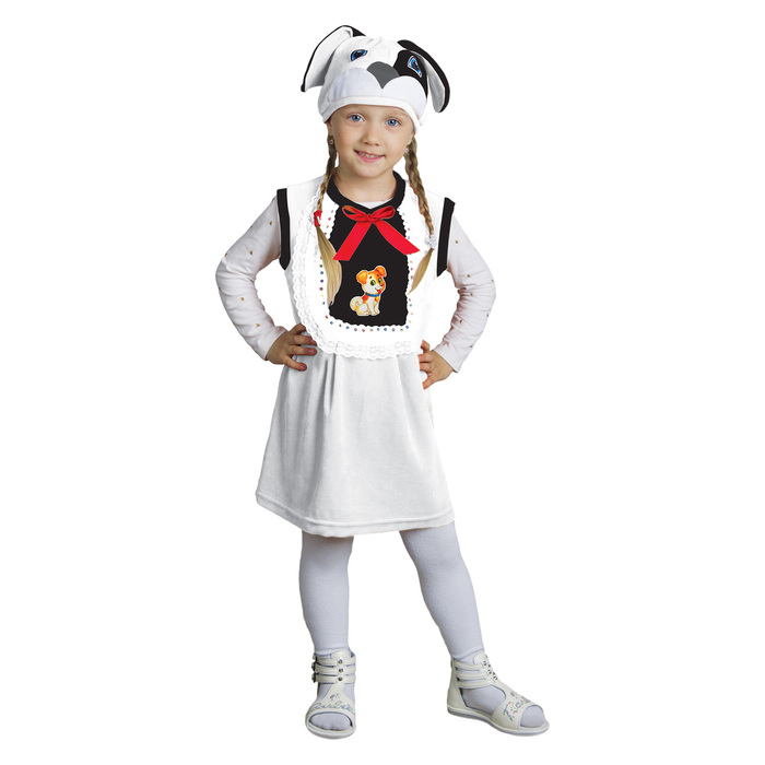 Карнавальный костюм "Собачка", велюр, сарафан, шапка, рост 92-98 см, от 1,5-3-х лет, цвет чёрно-белый