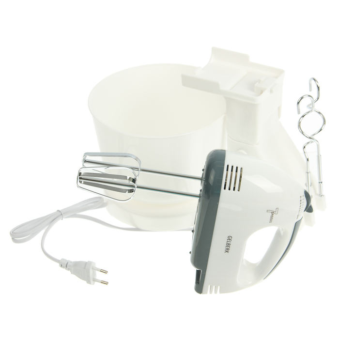 Миксер Gelberk GL-501, 200 Вт, чаша 2.л, 2 комплекта венчиков, 7 режимов, белый