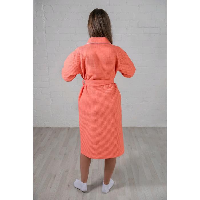 Халат женский, шалька+кант, размер 52, коралл, вафля