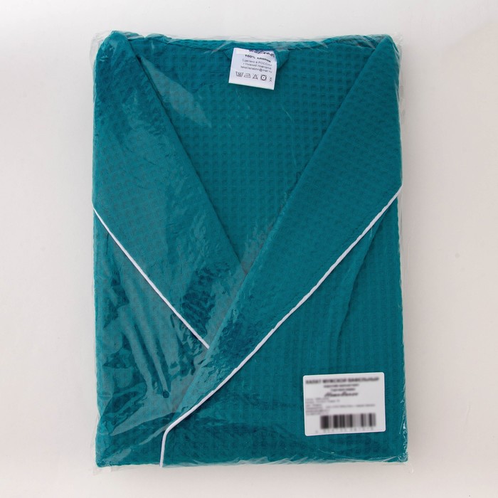 Халат мужской, шалька+кант, размер 54, изумрудный, вафля